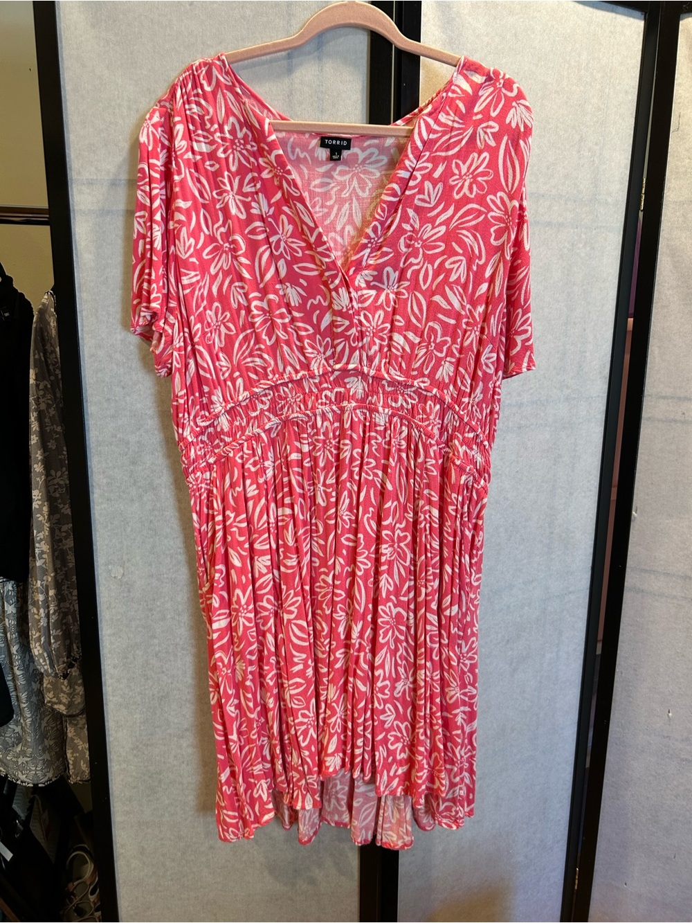 Torrid Pink and White Floral Smocked Waist Dress Torrid 2 (18/20)
